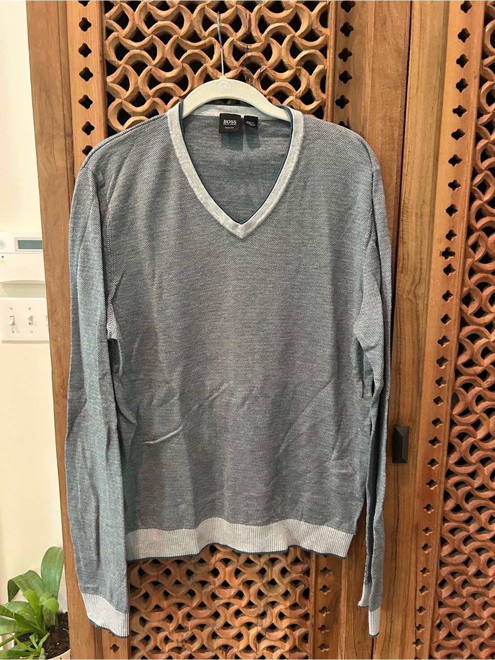 Hugo Boss Lightweight Blue V-Neck Sweater